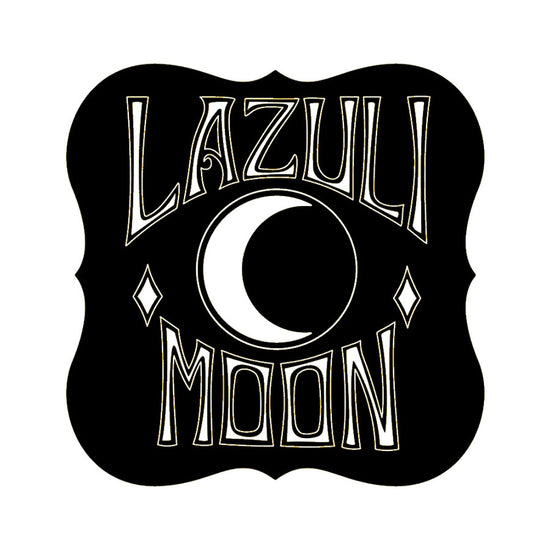 Stylized 'Lazuli Moon' text with a crescent moon and diamonds on a black background.