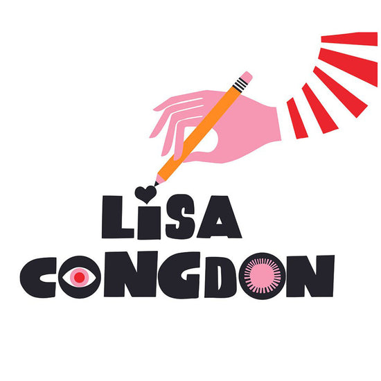 Logo with a hand holding a pencil and stylized text 'Lisa Congdon'.
