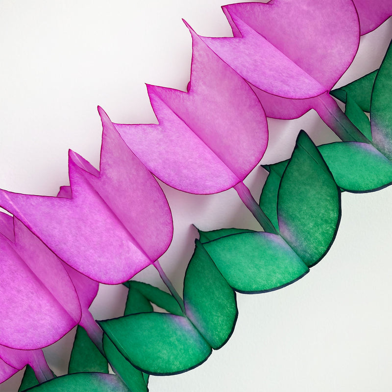 Tissue Tulip Garland, Green/Pink