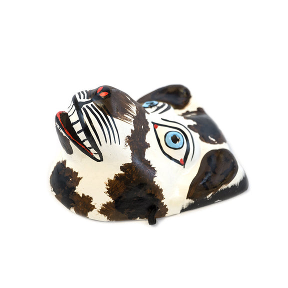 Papier-mâché dog mask, partial side view