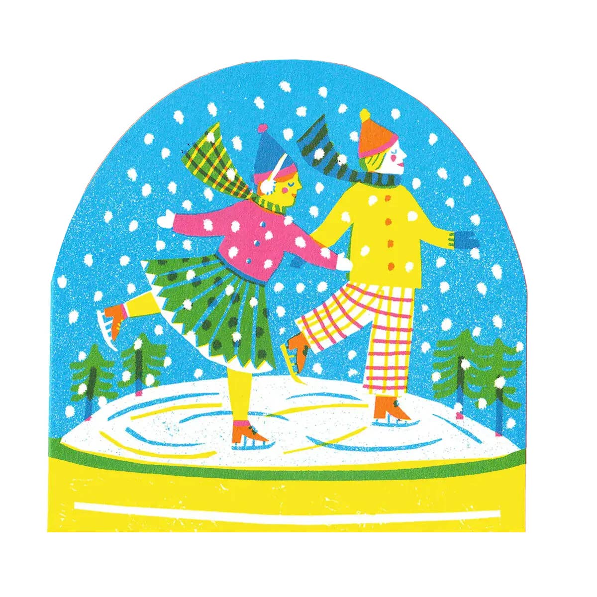 Ice Skaters Snow Globe Card