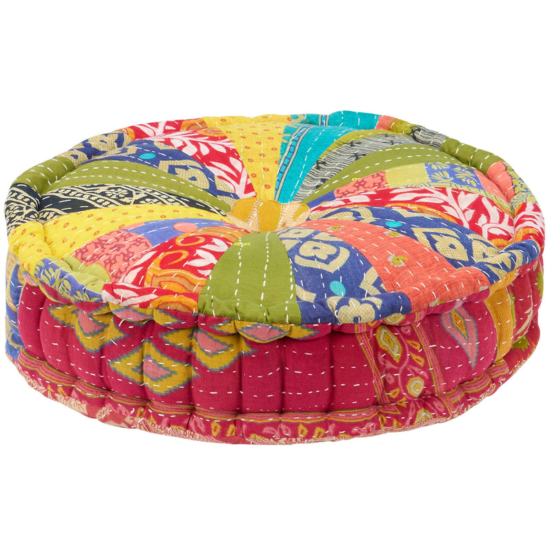 Colorful patterned ottoman on a white background