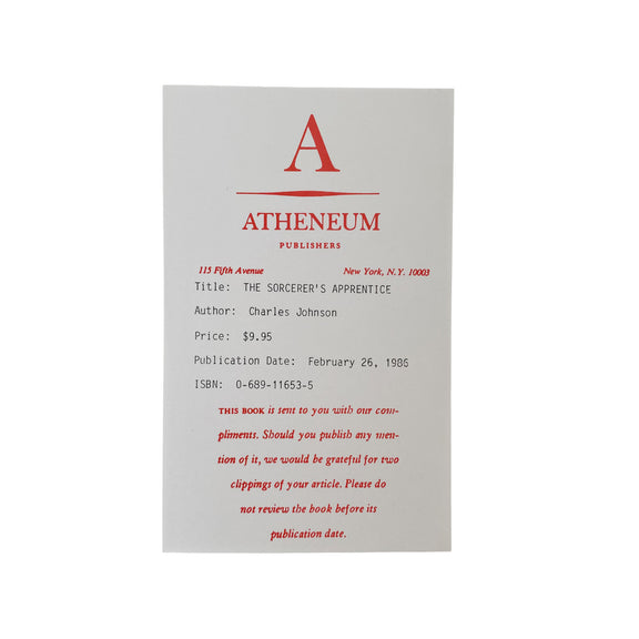 Bookplate with Atheneum Publishers logo and text on a white background