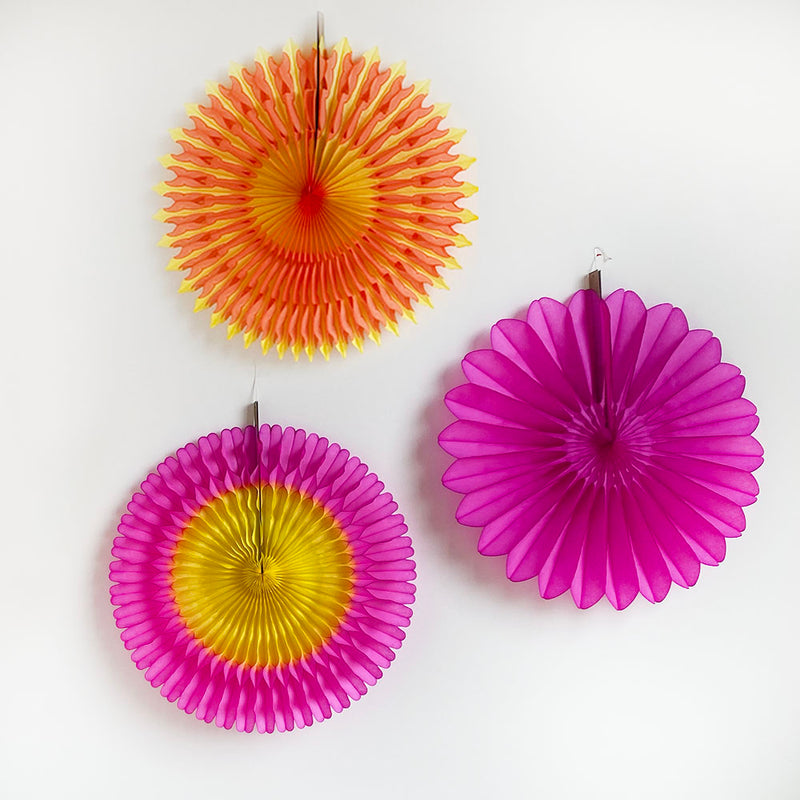 Tissue Fan Decoration, Yellow/Cerise