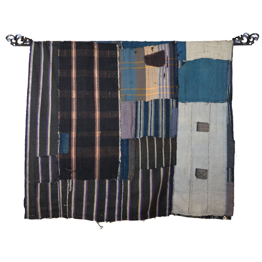 Vintage Japanese boro with vertical line pattern and indigo colored patchwork