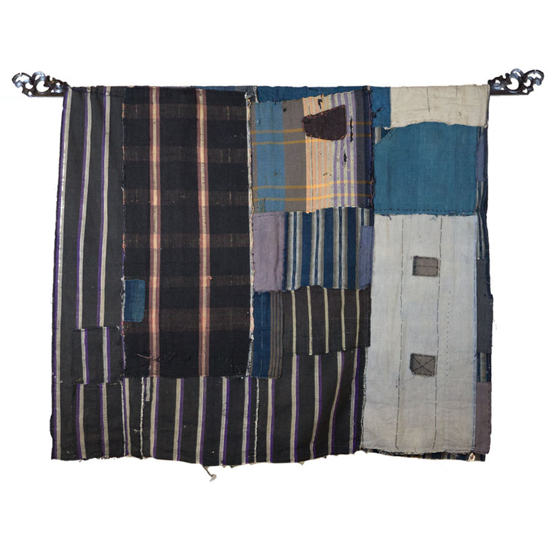 Vintage Japanese boro with vertical line pattern and indigo colored patchwork